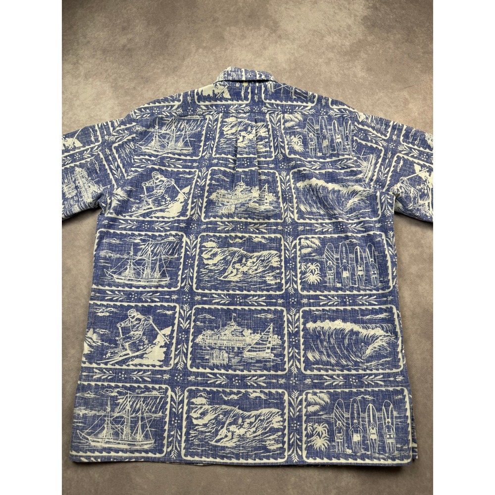 VTG Reyn Spooner Men L Blue White Ski Surf Beach Hawaiian Aloha Button Shirt USA - Picture 2 of 16